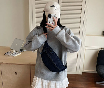 New Denim Shoulder Chest Bag for Women Sporty Casual Style Simple Fashionable Waist Bags Mobile Phone Crossbody Bag for Men