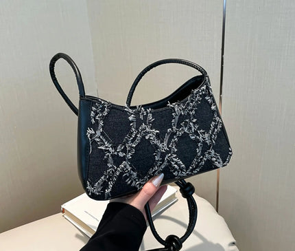 Personality Contrast Underarm Bag New Fashion Ladies Bag Denim Rhombus Mao Mao Shoulder Bag Crossbody Bags for Women