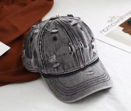 Vintage Distressed Washed Denim Baseball Cap  British Style Sun Protection Hat with Curved Brim for Outdoor Activities