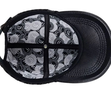 2024 Men Genuine Leather Baseball Caps Adjustable Cowhide Men Youth Duck Tongue Dad Hats 55-60cm Geometric printing