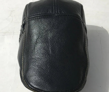 Mens Leather Cap Winter Warm Real Cowhide Baseball Hat With Ear Flaps For Outdoor Mature Men