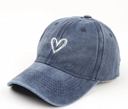 SpringSummerHat Denim Baseball Hat Female Embroidered Peach Heart Wash Casual Korean Version Thin Couple Soft Top Duck Hat Male