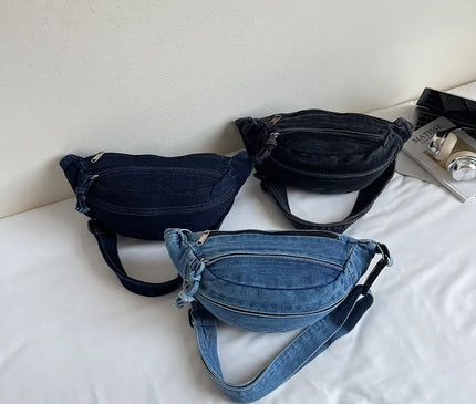 New Denim Shoulder Chest Bag for Women Sporty Casual Style Simple Fashionable Waist Bags Mobile Phone Crossbody Bag for Men