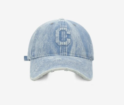 Heavy Industry Washed Denim Baseball Cap Ripped Design C Letter Cap for Men And Women High-Quality Korean Style Trendy Brand