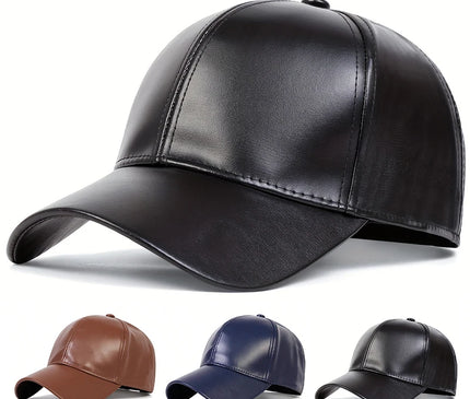 Fashion Men PU Solid Leather Baseball Cap Autumn Winter warm leather Cap Hip Hop Snapback Hat Outdoor Sports Casual Caps Dad Hat