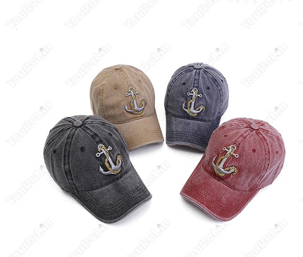 Korean Style Trendy Embroidered Anchor Denim Baseball Cap, Outdoor Travel Sun Hat