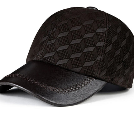 2024 Men Genuine Leather Baseball Caps Adjustable Cowhide Men Youth Duck Tongue Dad Hats 55-60cm Geometric printing