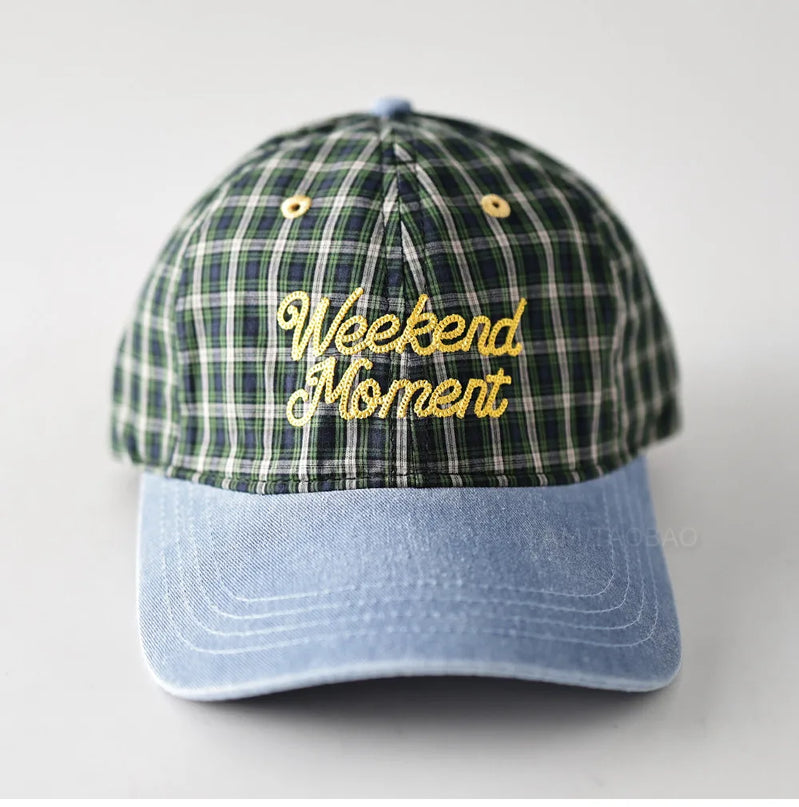 Color Matching Plaid Letter Embroidery Denim Brim Baseball Cap Men Women Same Style Niche Personality Casual Baseball Cap