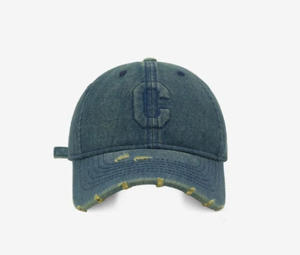 Heavy Industry Washed Denim Baseball Cap Ripped Design C Letter Cap for Men And Women High-Quality Korean Style Trendy Brand