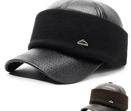 Fashion PU Leather Baseball Cap For Winter Thick Warm Ear Protection Skiing Hat Dad Cap Gorras