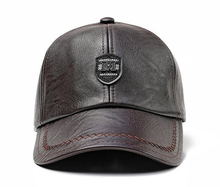 2024 New Style Men Cowhide Hat Winter Warm Outdoor Protect Ear Real Leather Adjustable Baseball Cap Men Real Cowhide Leather Cap