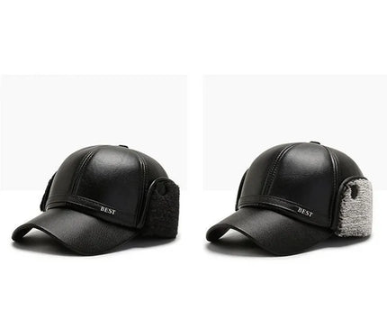 Men's Casual Cuffed Soft Leather Baseball Cap for Middle-Aged and Elderly, Warm for Winter