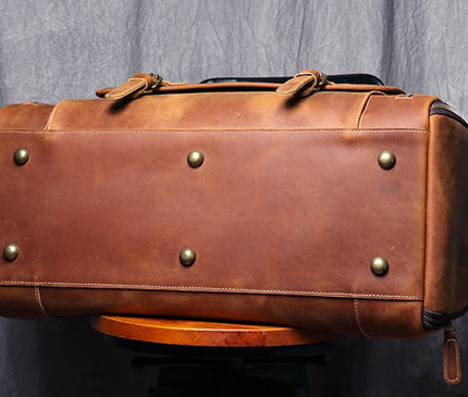 MUNUKI Vintage Crazy Horse Genuine Leather Travel bag  Large Luggage bag men Leather duffle bag Large Weekend Bag Tote Big