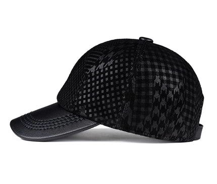 2024 Men Genuine Leather Baseball Caps Adjustable Cowhide Men Youth Duck Tongue Dad Hats 55-60cm Geometric printing