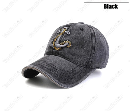 Korean Style Trendy Embroidered Anchor Denim Baseball Cap, Outdoor Travel Sun Hat