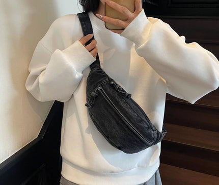 New Denim Shoulder Chest Bag for Women Sporty Casual Style Simple Fashionable Waist Bags Mobile Phone Crossbody Bag for Men