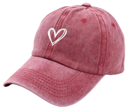 SpringSummerHat Denim Baseball Hat Female Embroidered Peach Heart Wash Casual Korean Version Thin Couple Soft Top Duck Hat Male