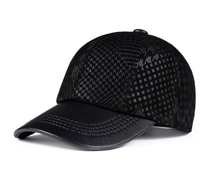 2024 Men Genuine Leather Baseball Caps Adjustable Cowhide Men Youth Duck Tongue Dad Hats 55-60cm Geometric printing