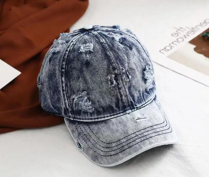 Vintage Distressed Washed Denim Baseball Cap  British Style Sun Protection Hat with Curved Brim for Outdoor Activities