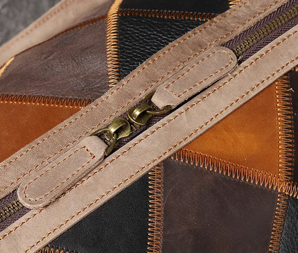 Vintage New Men's Genuine Leather Quilted Top-Layer Cowhide Handbag Travel Bag Shoulder Crossbody Business Luggage Bag