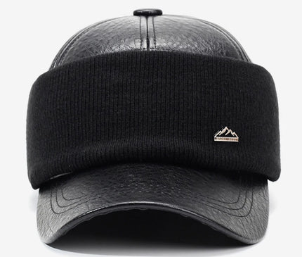 Fashion PU Leather Baseball Cap For Winter Thick Warm Ear Protection Skiing Hat Dad Cap Gorras