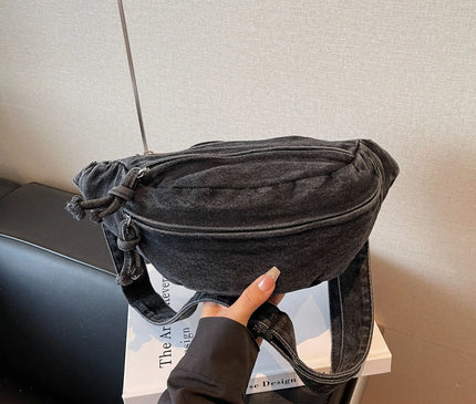 New Denim Shoulder Chest Bag for Women Sporty Casual Style Simple Fashionable Waist Bags Mobile Phone Crossbody Bag for Men