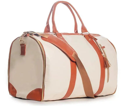 Vintage Leather Duffel Bag Travel Luggage Bag with Shoe Compartment Portable Duffle Bag Waterproof Travel Tote for Men/Women