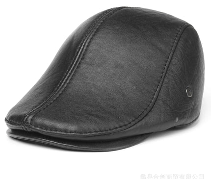 Mens Leather Cap Winter Warm Real Cowhide Baseball Hat With Ear Flaps For Outdoor Mature Men