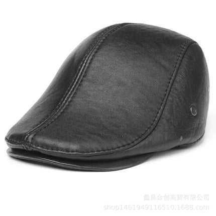 Mens Leather Cap Winter Warm Real Cowhide Baseball Hat With Ear Flaps For Outdoor Mature Men