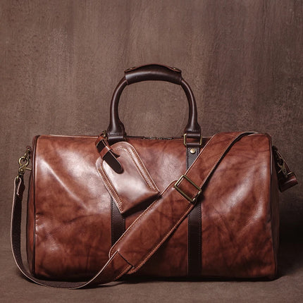 GURO High Quality Genuine Leather Travel Bag Men's Weekend Gym Handbag Luxury Cowhide Luggage Bag Vintage Shoulder Crossbody Bag