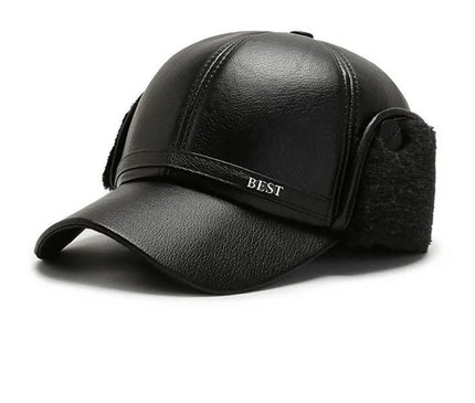 Men's Casual Cuffed Soft Leather Baseball Cap for Middle-Aged and Elderly, Warm for Winter