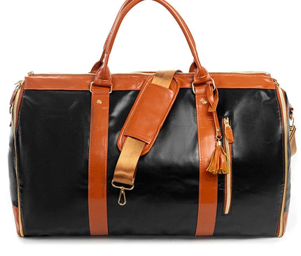 Vintage Leather Duffel Bag Travel Luggage Bag with Shoe Compartment Portable Duffle Bag Waterproof Travel Tote for Men/Women