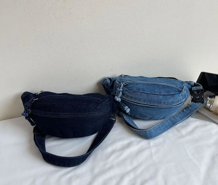 New Denim Shoulder Chest Bag for Women Sporty Casual Style Simple Fashionable Waist Bags Mobile Phone Crossbody Bag for Men