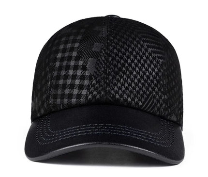 2024 Men Genuine Leather Baseball Caps Adjustable Cowhide Men Youth Duck Tongue Dad Hats 55-60cm Geometric printing