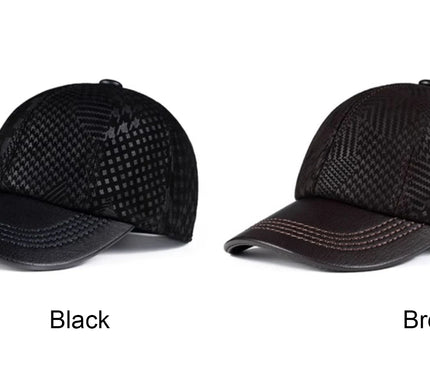 2024 Men Genuine Leather Baseball Caps Adjustable Cowhide Men Youth Duck Tongue Dad Hats 55-60cm Geometric printing
