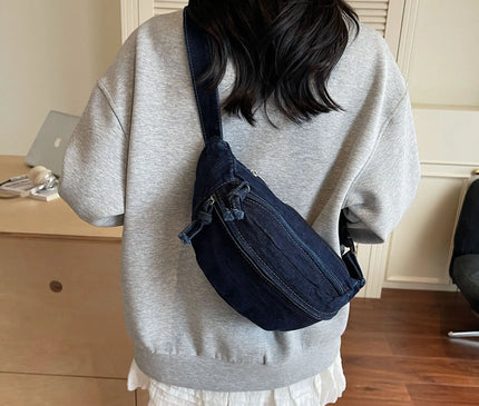 New Denim Shoulder Chest Bag for Women Sporty Casual Style Simple Fashionable Waist Bags Mobile Phone Crossbody Bag for Men
