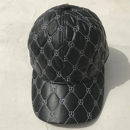 Mens Leather Cap Winter Warm Real Cowhide Baseball Hat With Ear Flaps For Outdoor Mature Men