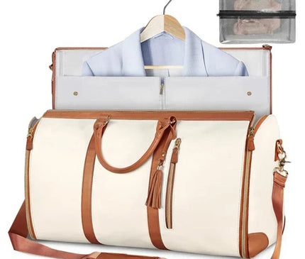 Vintage Leather Duffel Bag Travel Luggage Bag with Shoe Compartment Portable Duffle Bag Waterproof Travel Tote for Men/Women