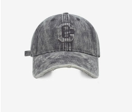 Heavy Industry Washed Denim Baseball Cap Ripped Design C Letter Cap for Men And Women High-Quality Korean Style Trendy Brand