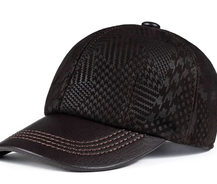 2024 Men Genuine Leather Baseball Caps Adjustable Cowhide Men Youth Duck Tongue Dad Hats 55-60cm Geometric printing