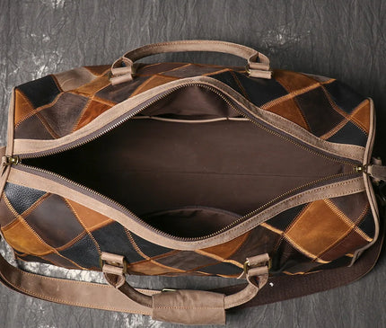 Vintage New Men's Genuine Leather Quilted Top-Layer Cowhide Handbag Travel Bag Shoulder Crossbody Business Luggage Bag