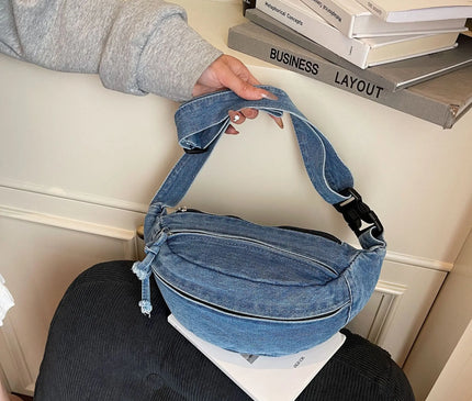 New Denim Shoulder Chest Bag for Women Sporty Casual Style Simple Fashionable Waist Bags Mobile Phone Crossbody Bag for Men