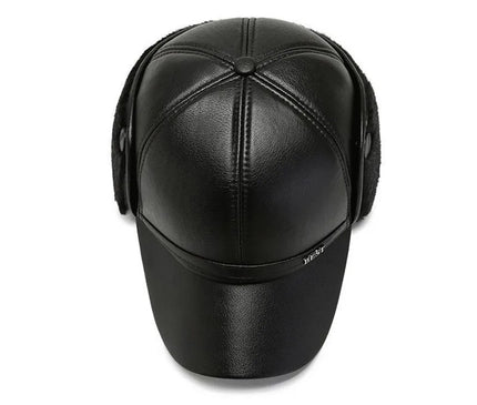 Men's Casual Cuffed Soft Leather Baseball Cap for Middle-Aged and Elderly, Warm for Winter