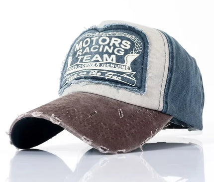 MOTOS Fashion Patchwork Color Washed Denim Baseball Cap Coated Snapback Hip Hop Hat for Outdoor Sun Protection