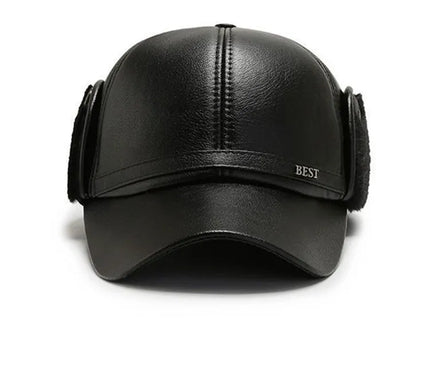 Men's Casual Cuffed Soft Leather Baseball Cap for Middle-Aged and Elderly, Warm for Winter
