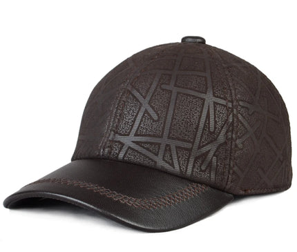 2024 Men Genuine Leather Baseball Caps Adjustable Cowhide Men Youth Duck Tongue Dad Hats 55-60cm Geometric printing