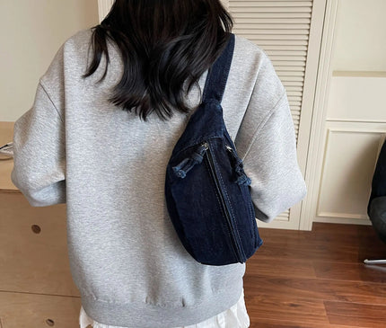 New Denim Shoulder Chest Bag for Women Sporty Casual Style Simple Fashionable Waist Bags Mobile Phone Crossbody Bag for Men