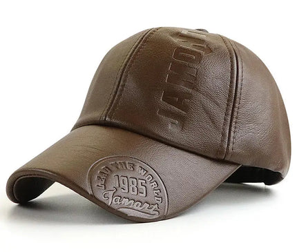 PU Leather Thicken Warm Vintage Baseball cap for Men Autumn Winter