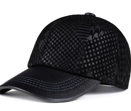 2024 Men Genuine Leather Baseball Caps Adjustable Cowhide Men Youth Duck Tongue Dad Hats 55-60cm Geometric printing