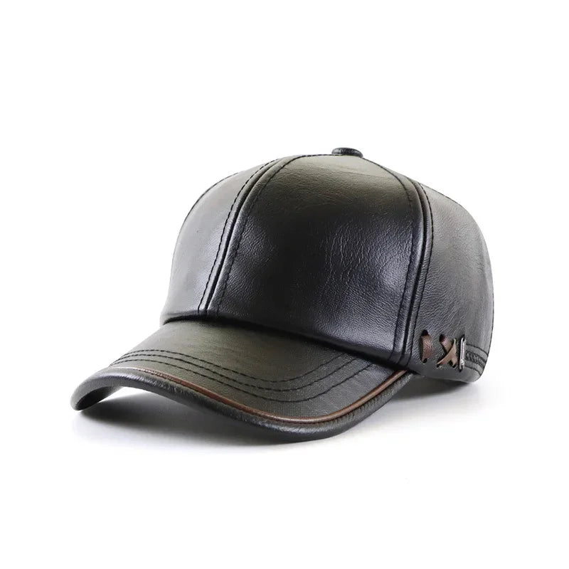 High Quality PU Leather Baseball Cap Men Autumn Winter Men's Hat for Middle Aged and Elderly People Father's Day Gift